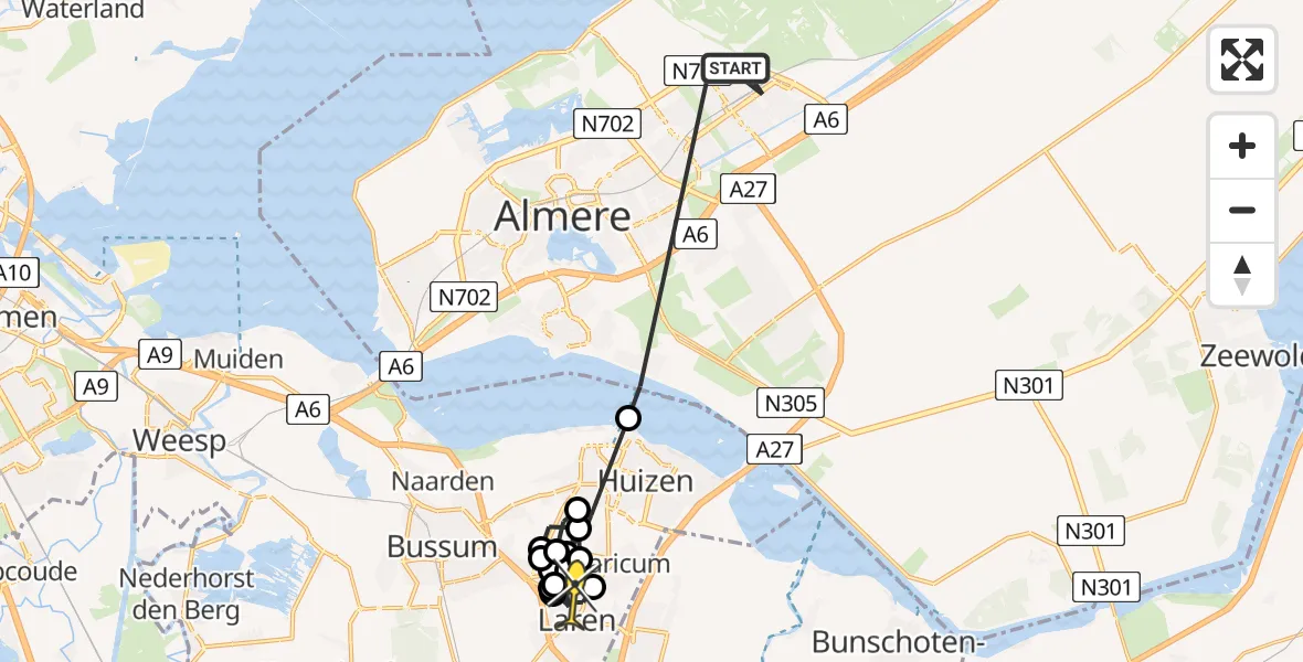 Routekaart van de vlucht: Politiehelikopter naar Laren, Van Raemdonckstraat