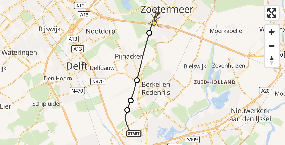 Routekaart van de vlucht: Lifeliner 2 naar Zoetermeer, Overwater