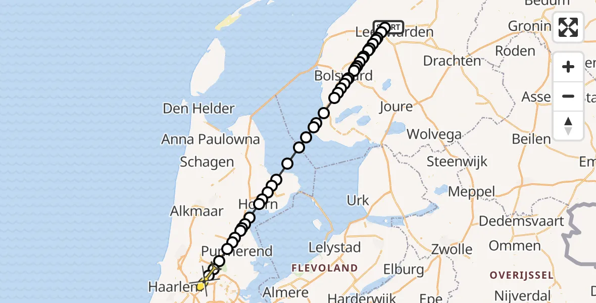 Routekaart van de vlucht: Lifeliner 1 naar Amsterdam Heliport, Ljouwerterdyk