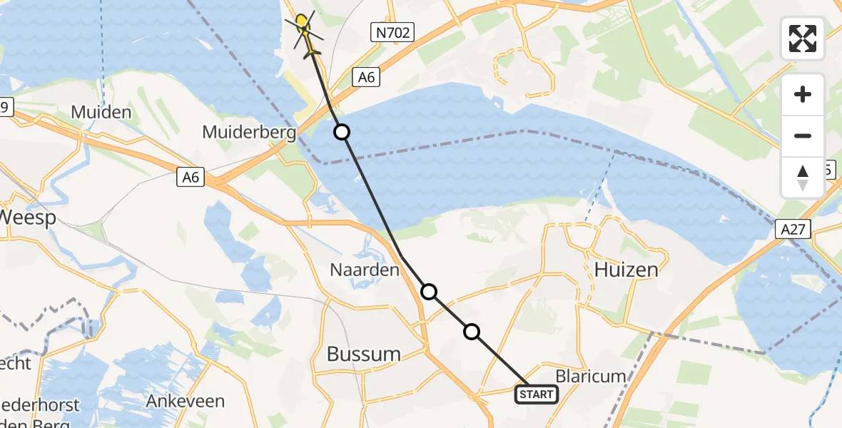 Routekaart van de vlucht: Politieheli naar Almere, Oud Bussummerweg