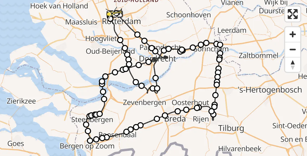 Routekaart van de vlucht: Politieheli naar Rotterdam The Hague Airport, Legakkerpad