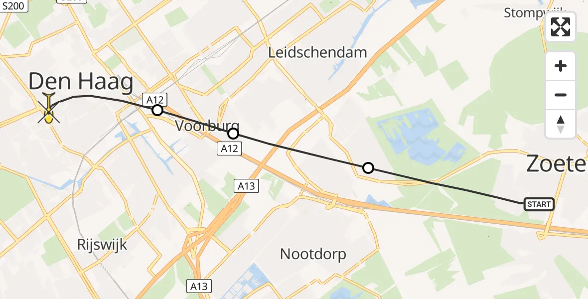 Routekaart van de vlucht: Lifeliner 2 naar Den Haag, Carolinenberg