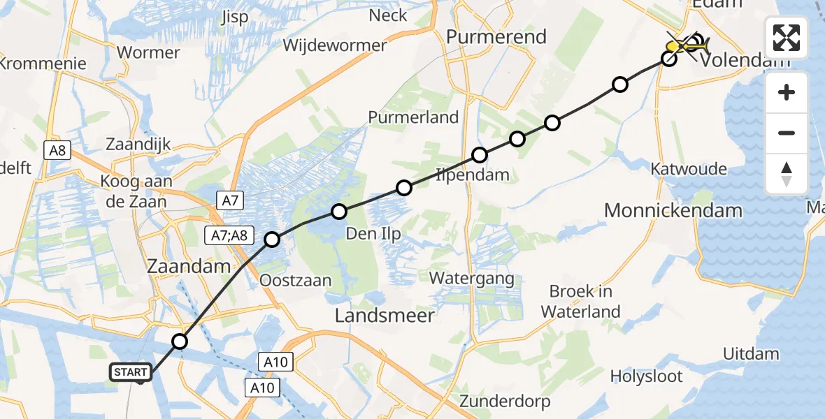 Routekaart van de vlucht: Lifeliner 1 naar Volendam, Gerrit Kiststraat