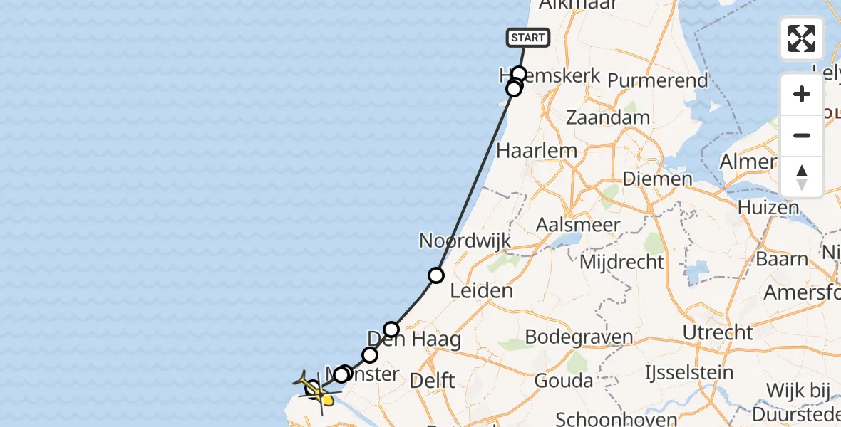 Routekaart van de vlucht: Politiehelikopter naar Hoek van Holland, Zeeweg
