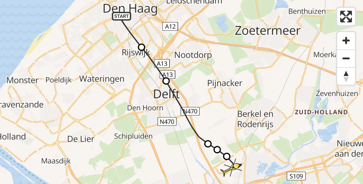 Routekaart van de vlucht: Lifeliner 2 naar Rotterdam The Hague Airport, Hoefkade