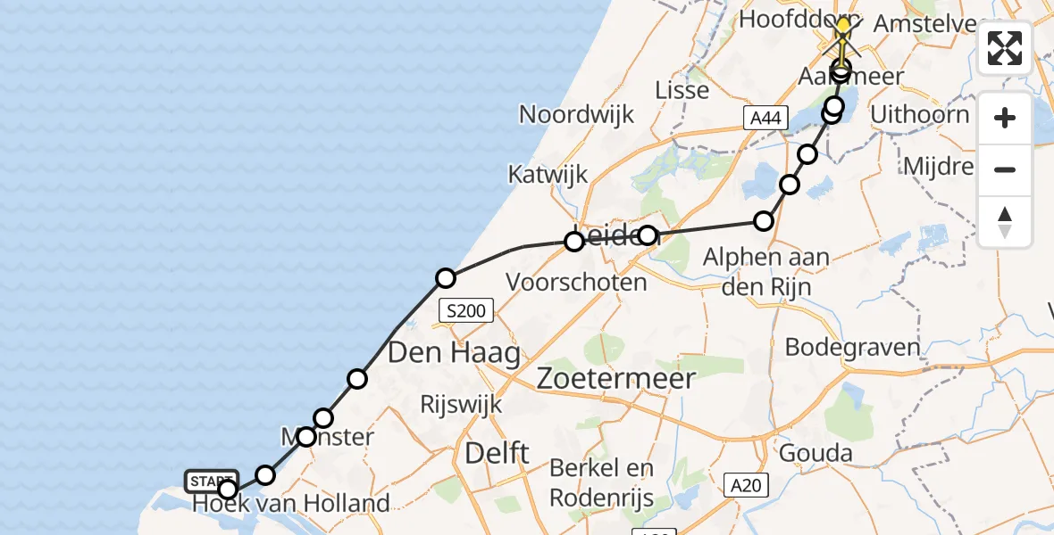 Routekaart van de vlucht: Politieheli naar Schiphol, Maasmond