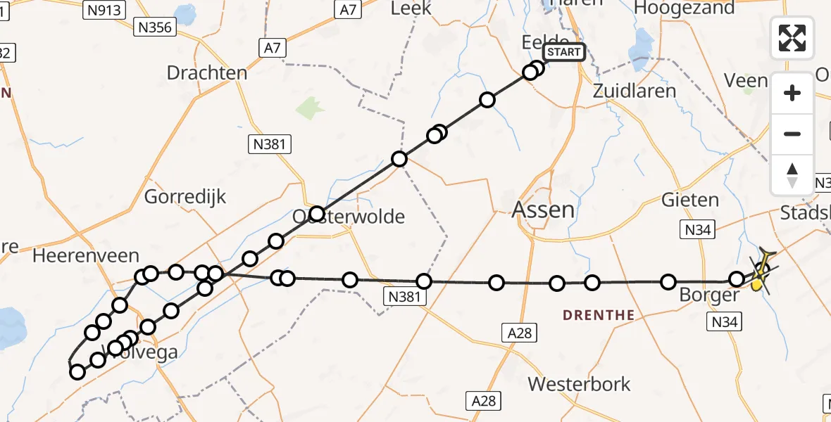 Routekaart van de vlucht: Lifeliner 4 naar Buinerveen, Lugtenbergerweg