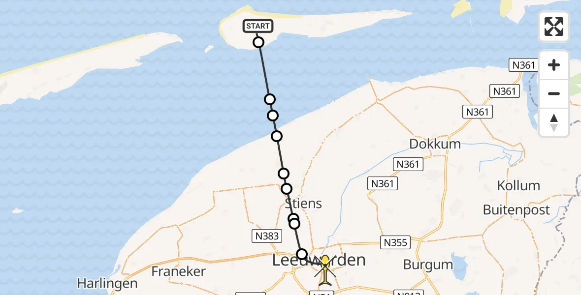 Routekaart van de vlucht: Ambulancehelikopter naar Leeuwarden, Looweg