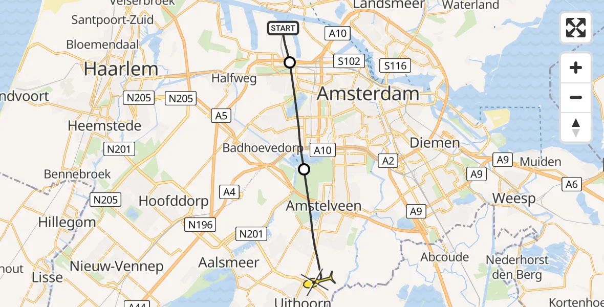 Routekaart van de vlucht: Lifeliner 1 naar Amstelveen, Maltaweg