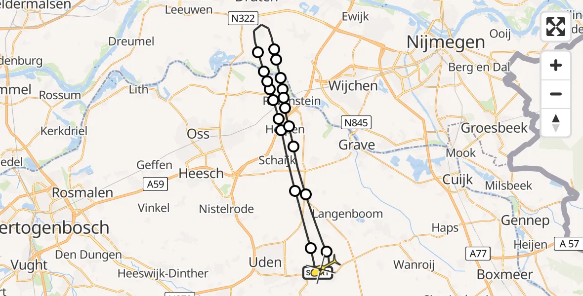 Routekaart van de vlucht: Lifeliner 3 naar Vliegbasis Volkel, Zeelandsedijk
