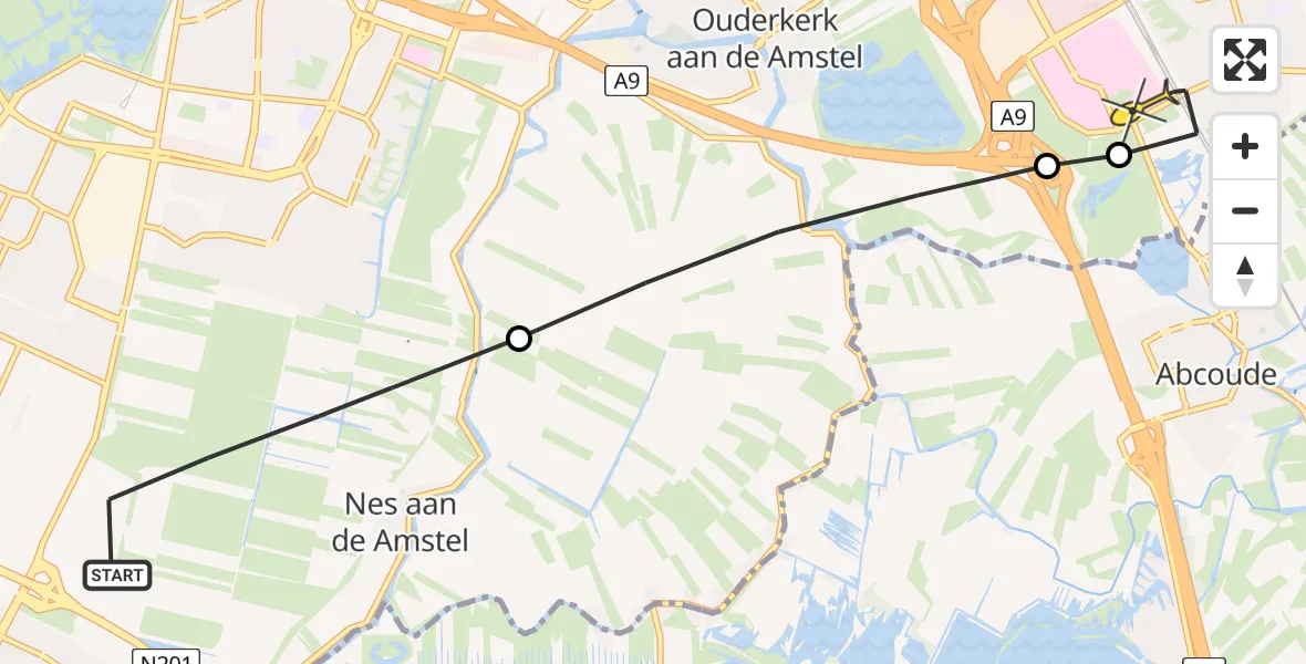 Routekaart van de vlucht: Lifeliner 1 naar Academisch Medisch Centrum (AMC), Middenweg Bovenkerker Polder