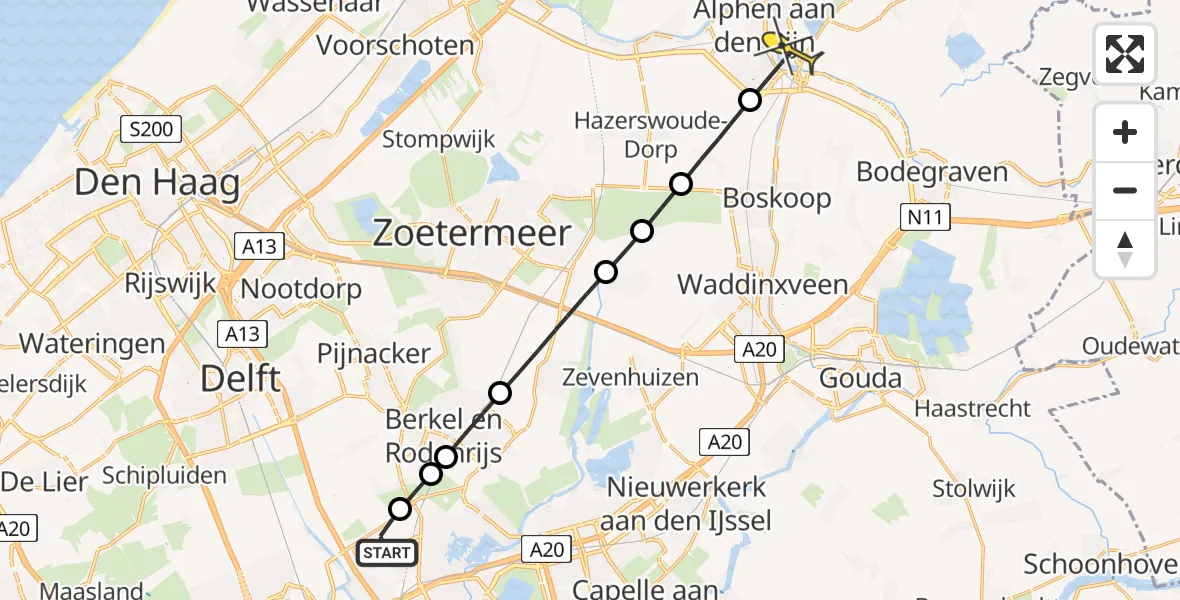 Routekaart van de vlucht: Lifeliner 2 naar Alphen aan den Rijn, Stellingmolen