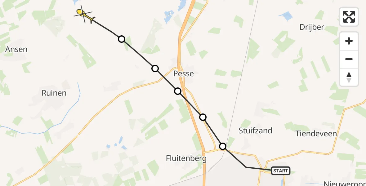 Routekaart van de vlucht: Politiehelikopter naar Ruinen, Pesserdijk