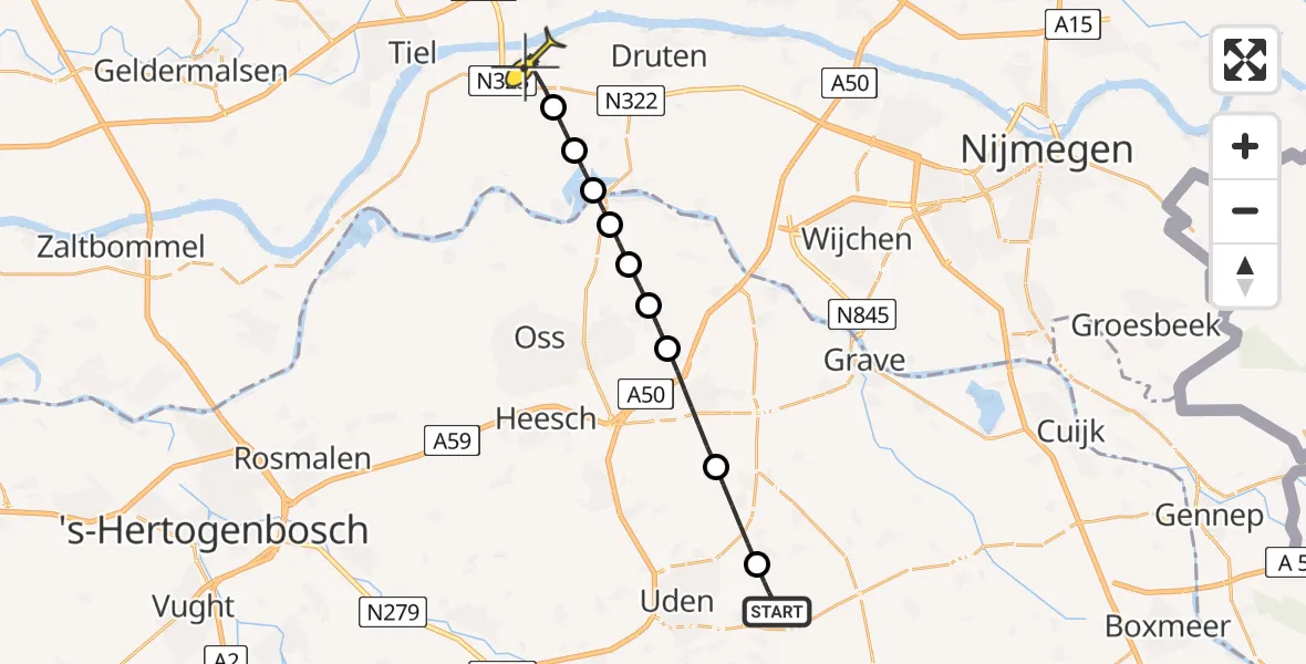 Routekaart van de vlucht: Lifeliner 3 naar Beneden-Leeuwen, De Bunders