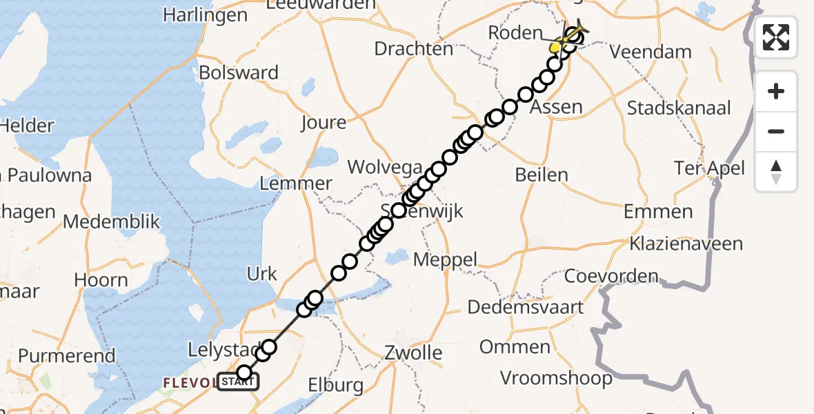 Routekaart van de vlucht: Lifeliner 4 naar Groningen Airport Eelde, Vlotgrasweg