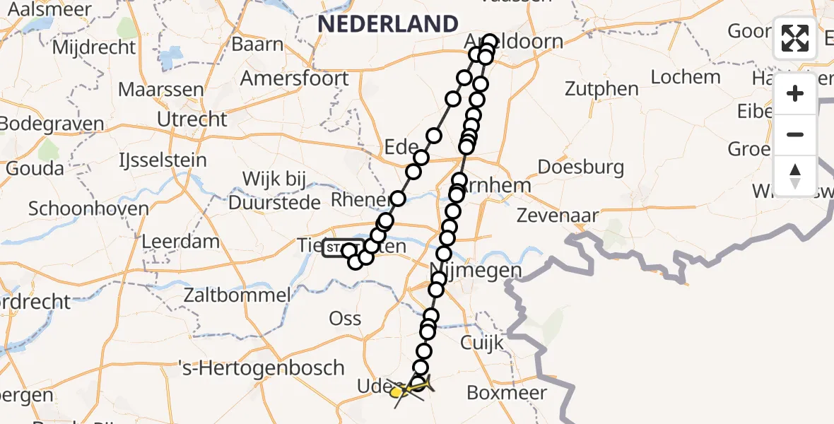 Routekaart van de vlucht: Lifeliner 3 naar Vliegbasis Volkel, Maas en Waalweg