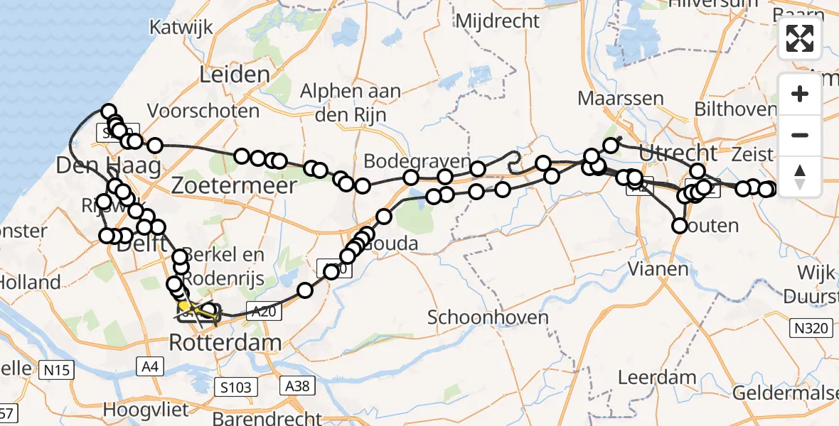 Vluchtroute Politiehelikopter van Rotterdam The Hague Airport naar Rotterdam The Hague Airport