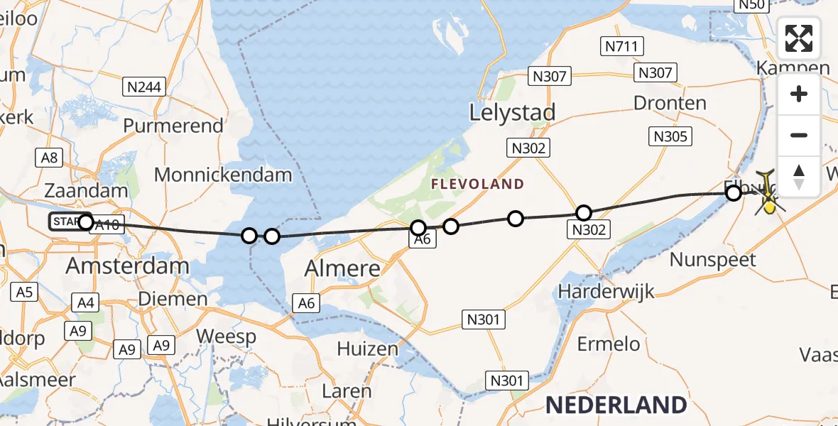 Routekaart van de vlucht: Lifeliner 1 naar Elburg, Kajuitpad