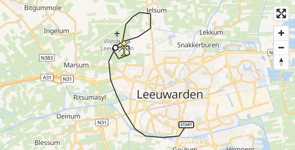 Routekaart van de vlucht: Ambulancehelikopter naar Vliegbasis Leeuwarden, Seilskade