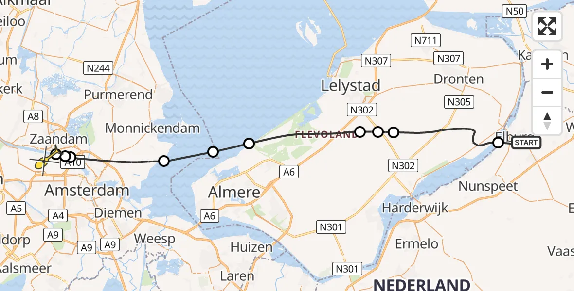 Routekaart van de vlucht: Lifeliner 1 naar Amsterdam Heliport, Broekdijk
