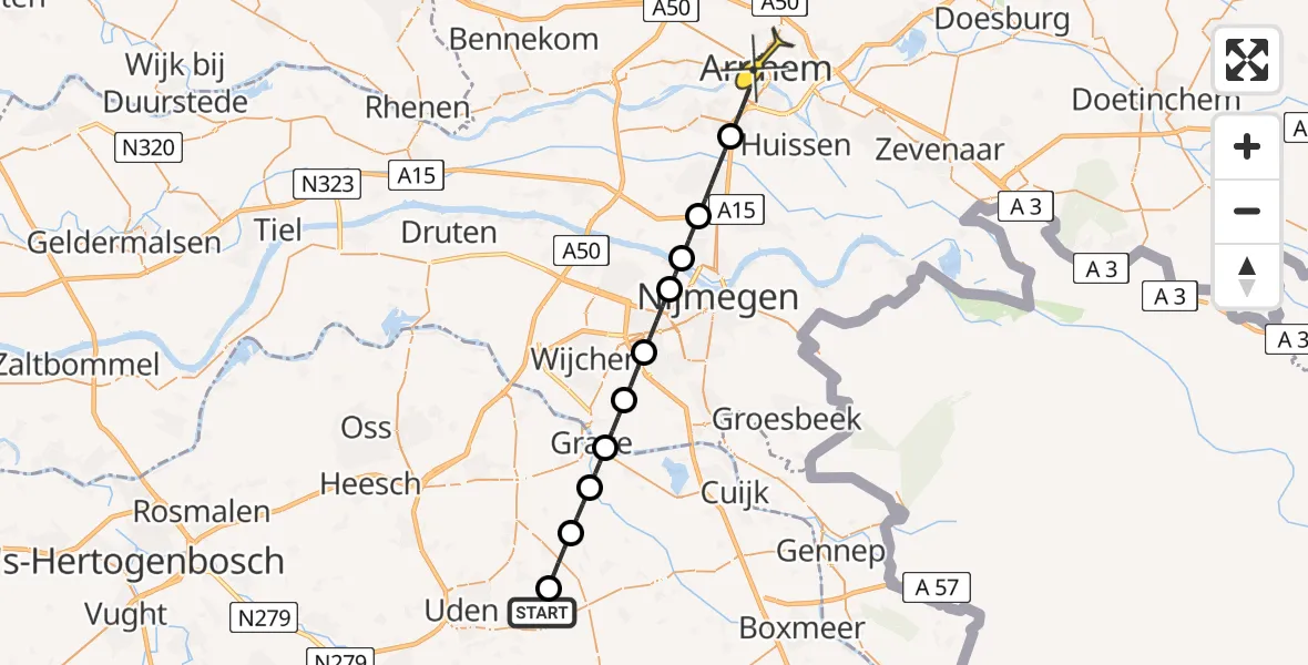 Routekaart van de vlucht: Lifeliner 3 naar Arnhem, Millsebaan