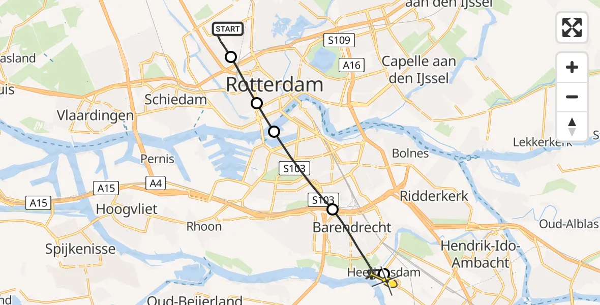 Routekaart van de vlucht: Lifeliner 2 naar Heerjansdam, Van der Duijn van Maasdamweg
