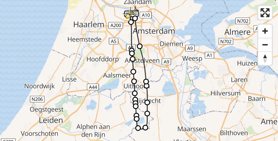 Routekaart van de vlucht: Lifeliner 1 naar Amsterdam Heliport, Nieuw-Zeelandweg
