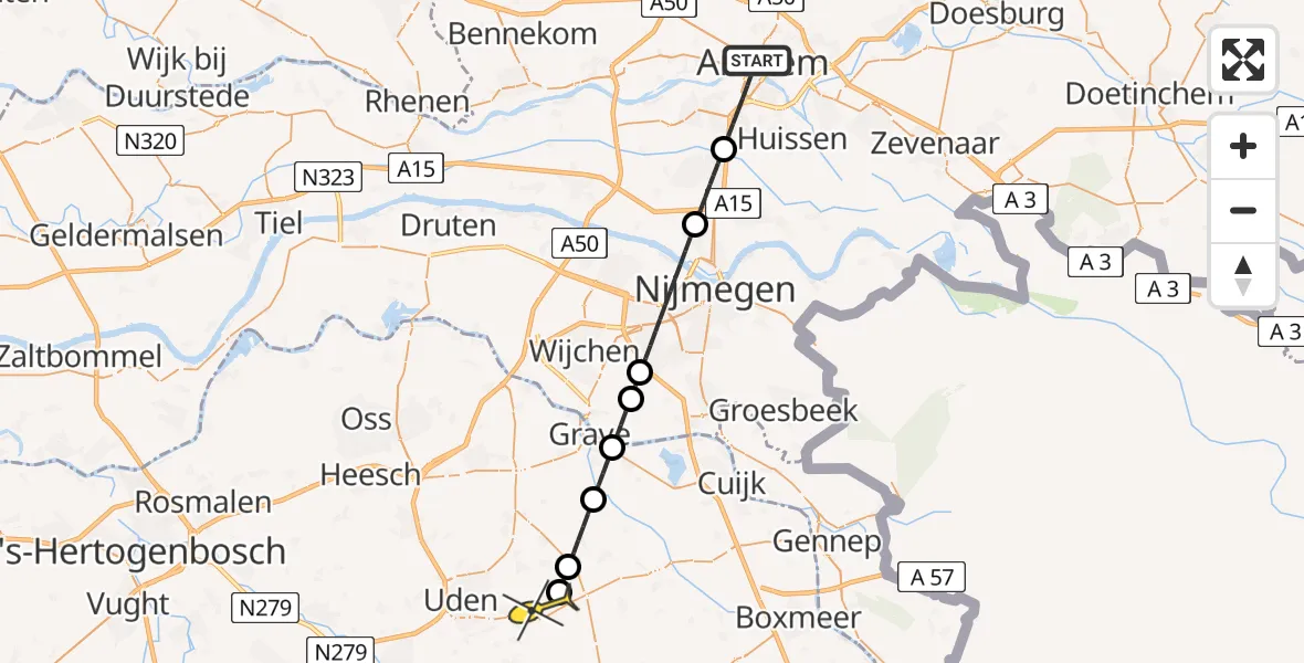 Routekaart van de vlucht: Lifeliner 3 naar Vliegbasis Volkel, Groteweide