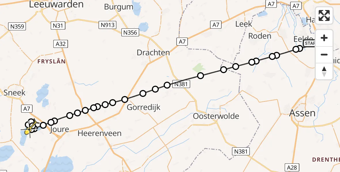 Routekaart van de vlucht: Lifeliner 4 naar Langweer, Veldkampweg