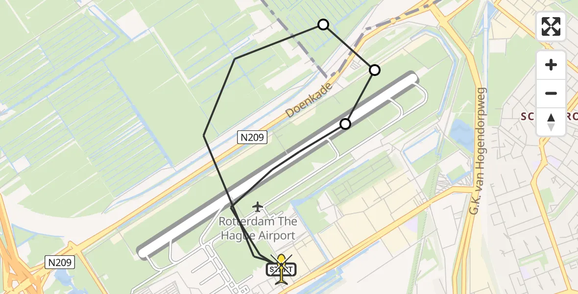 Routekaart van de vlucht: Lifeliner 2 naar Rotterdam The Hague Airport, Doenkadepad