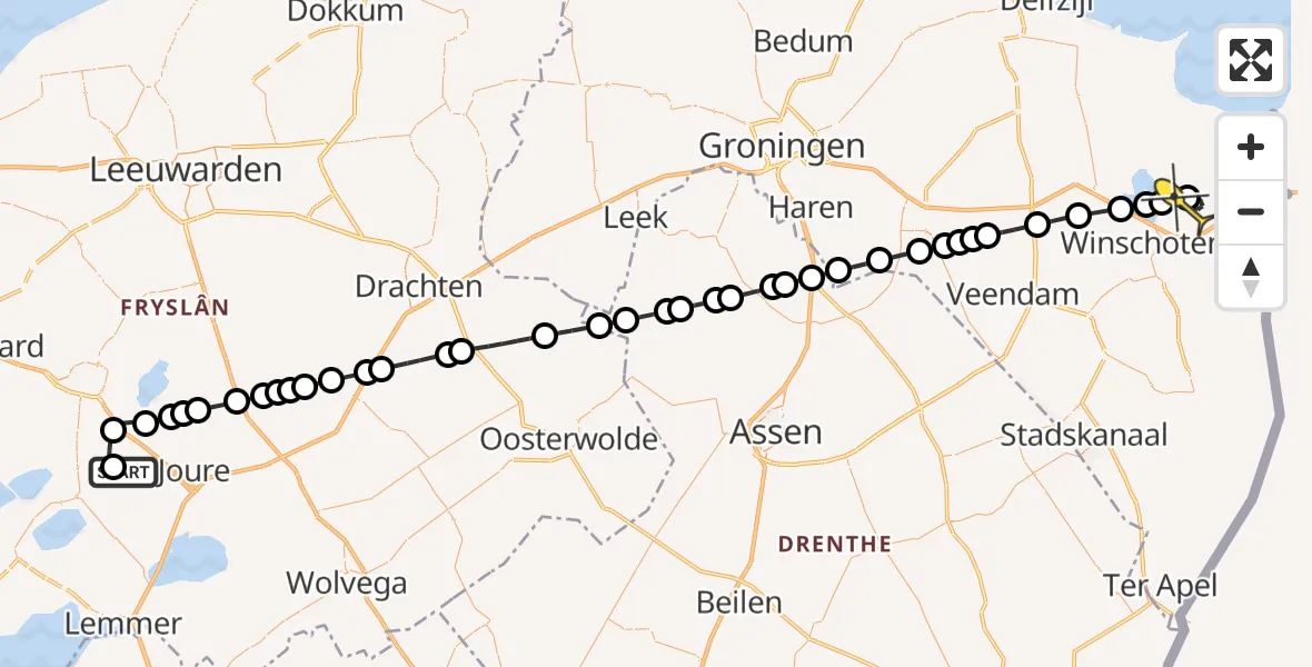 Routekaart van de vlucht: Lifeliner 4 naar Beerta, Koevorderhuis