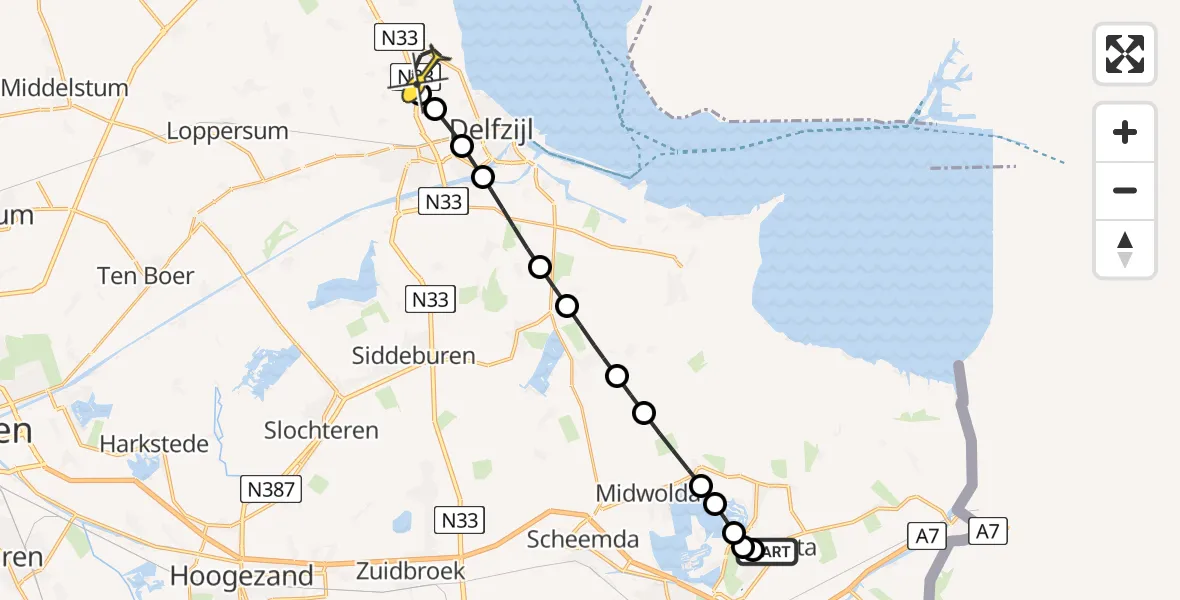 Routekaart van de vlucht: Lifeliner 4 naar Holwierde, Ekamperweg