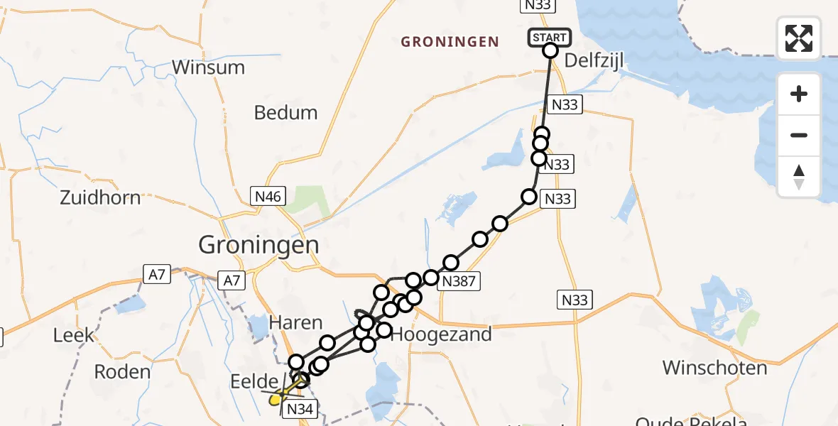 Routekaart van de vlucht: Lifeliner 4 naar Eelde, Holwierderweg
