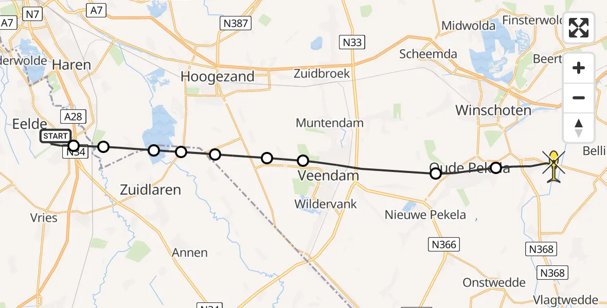 Routekaart van de vlucht: Lifeliner 4 naar Blijham, Duinstraat