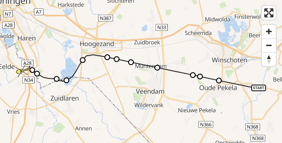 Routekaart van de vlucht: Lifeliner 4 naar Eelde, Lindenlaan