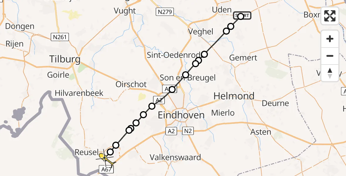 Routekaart van de vlucht: Lifeliner 3 naar Bladel, Zeelandsedijk