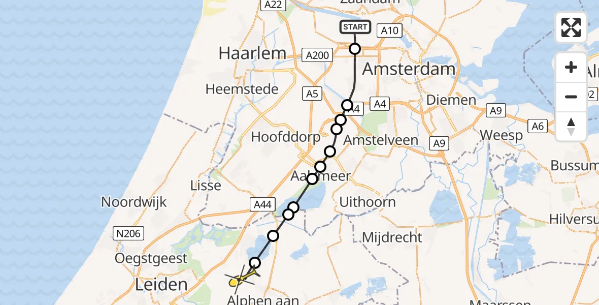 Routekaart van de vlucht: Lifeliner 1 naar Woubrugge, Maltaweg