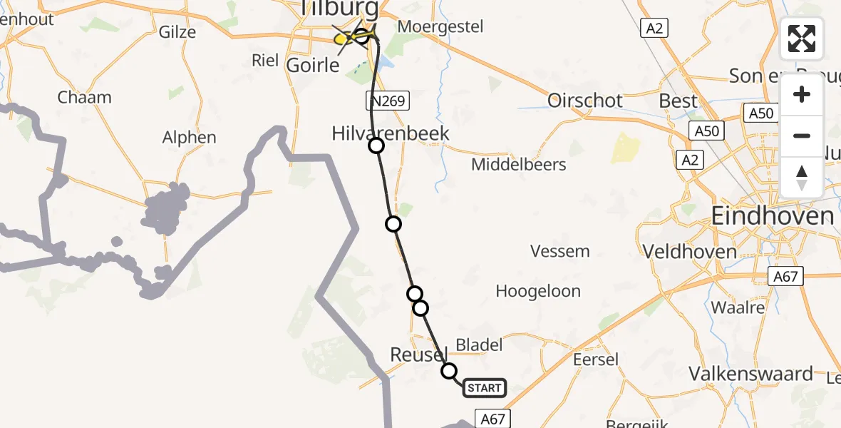 Routekaart van de vlucht: Lifeliner 3 naar Tilburg, Postelsedijk