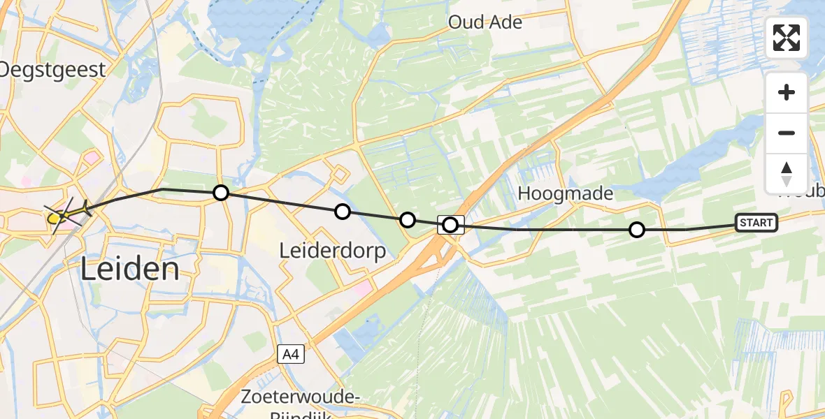 Routekaart van de vlucht: Lifeliner 1 naar Leiden, Groenwegh
