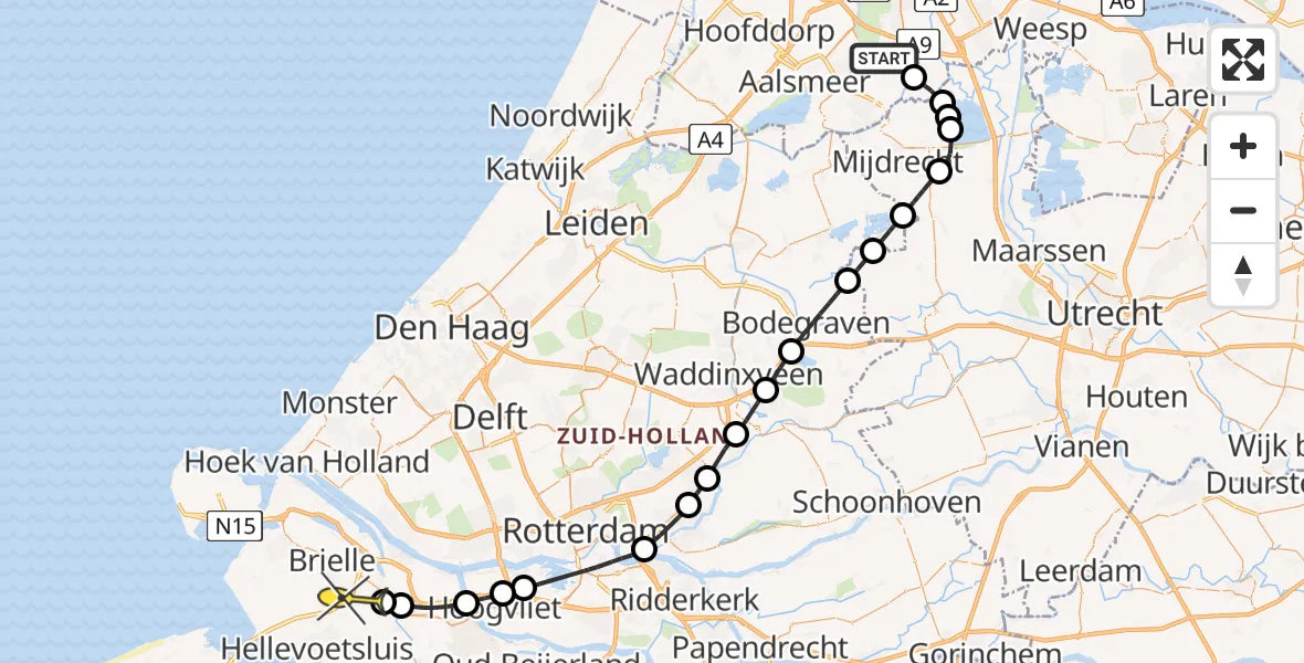 Routekaart van de vlucht: Politiehelikopter naar Vierpolders, Meijslootpad