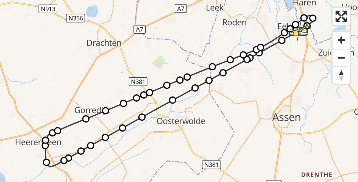 Routekaart van de vlucht: Lifeliner 4 naar Groningen Airport Eelde, Oosterloop