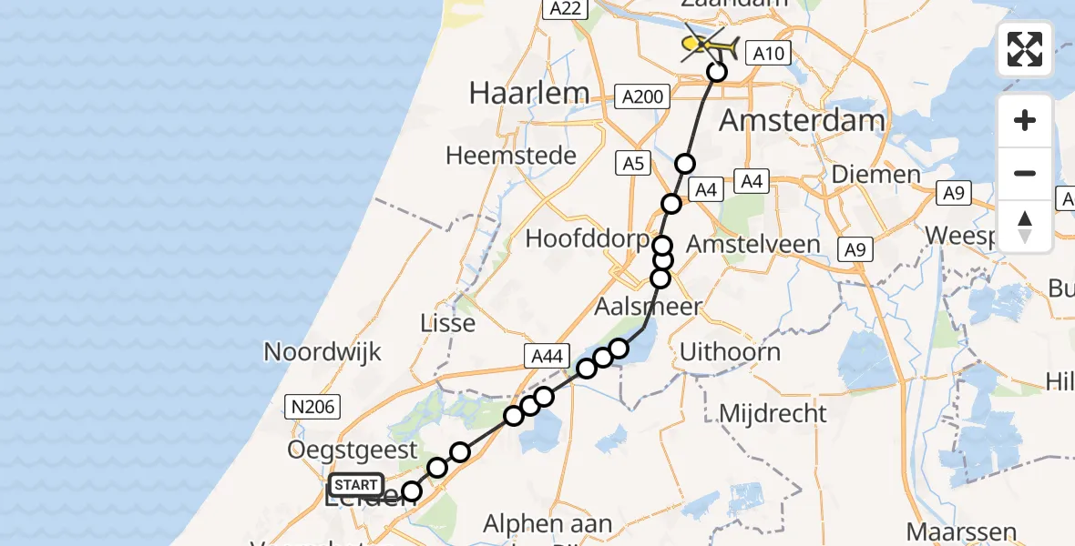 Routekaart van de vlucht: Lifeliner 1 naar Amsterdam Heliport, Hortus botanicus