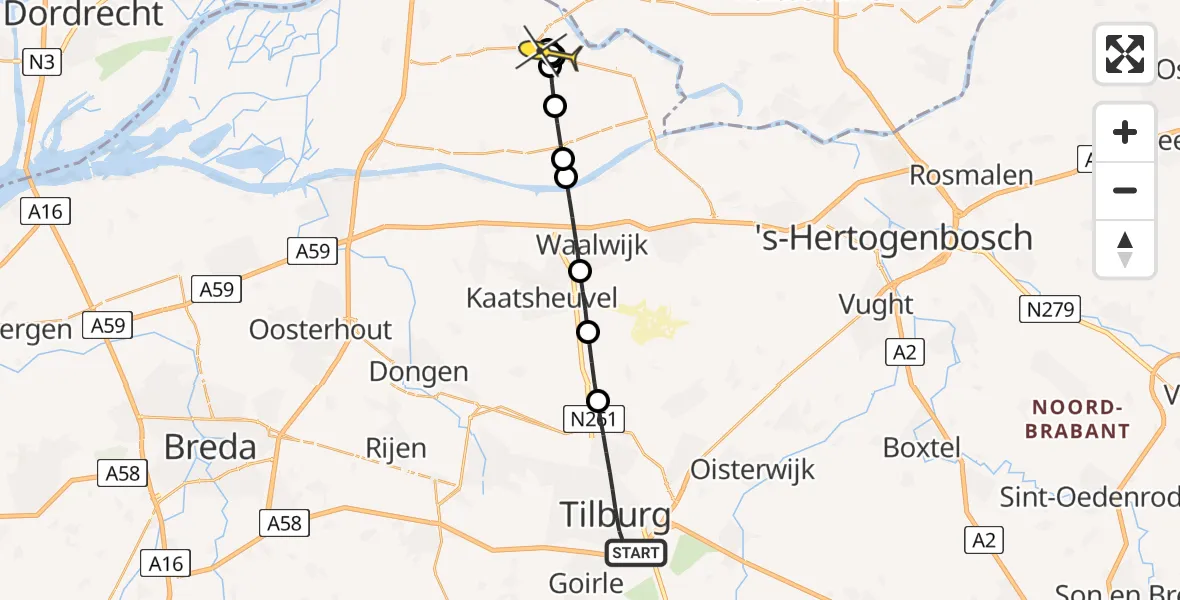 Routekaart van de vlucht: Lifeliner 3 naar Giessen, Sevenhoekstraat