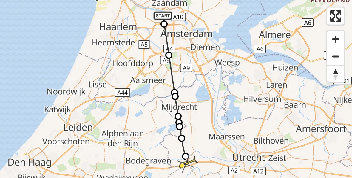 Routekaart van de vlucht: Lifeliner 1 naar Woerden, Hornweg