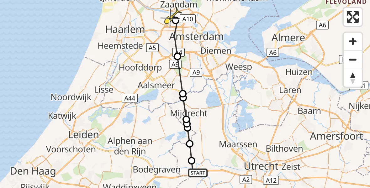 Routekaart van de vlucht: Lifeliner 1 naar Amsterdam Heliport, Singelplein