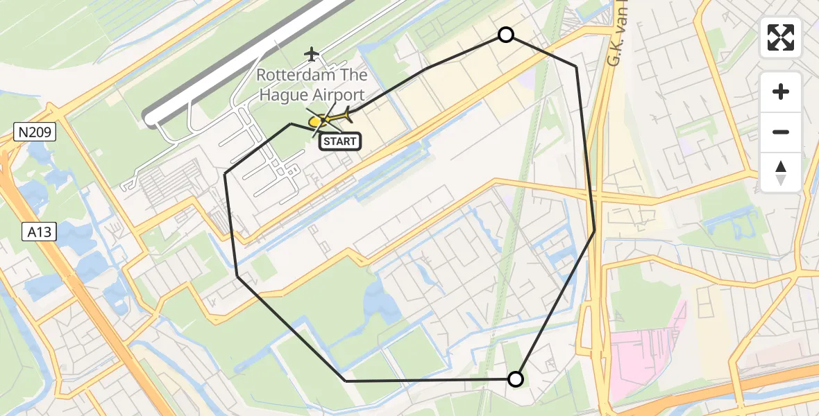 Routekaart van de vlucht: Lifeliner 2 naar Rotterdam The Hague Airport, Schipholstraat