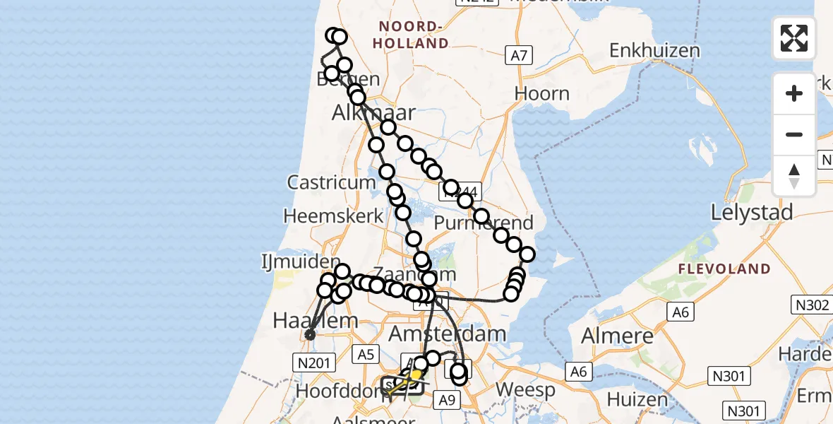Routekaart van de vlucht: Politieheli naar Schiphol, Dakotaweg