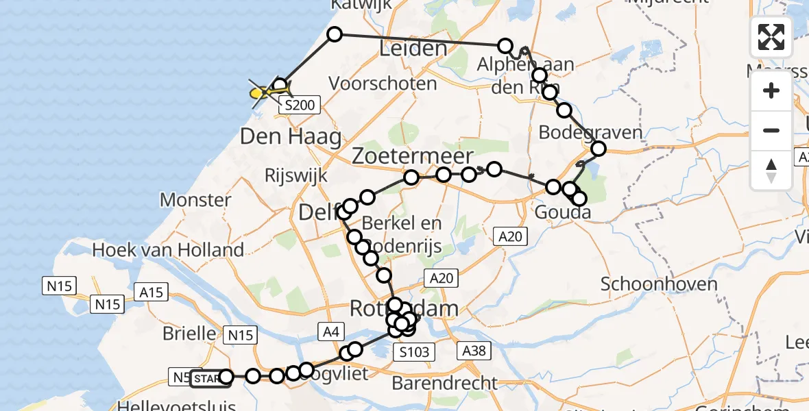 Routekaart van de vlucht: Politieheli naar Den Haag, Konijnendijk
