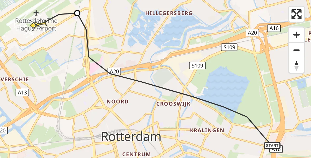 Routekaart van de vlucht: Lifeliner 2 naar Rotterdam The Hague Airport, Doorsteek