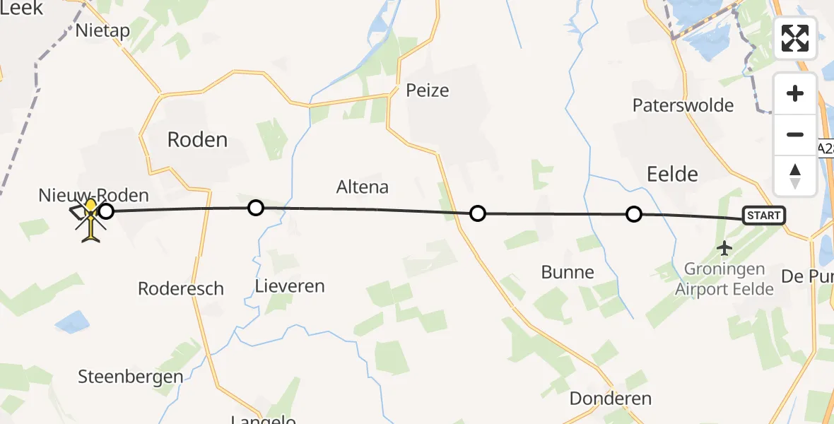 Routekaart van de vlucht: Lifeliner 4 naar Nieuw-Roden, Oosterloop